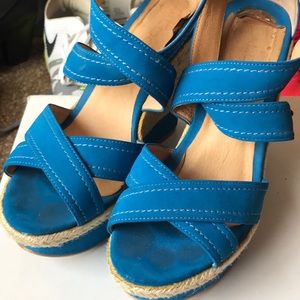 Women’s bright blue wedge sandals